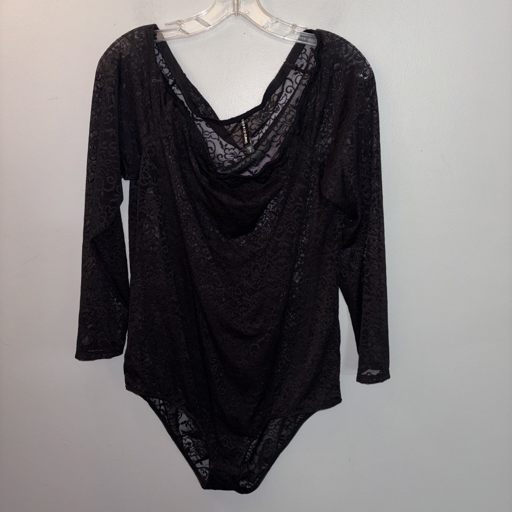 Torrid Curve Off Shoulder Lace Bodysuit Black Sheer Women's 2XL Whimsigoth